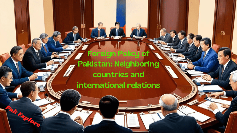 Overview of Pakistan's foreign policy focused on strategic relationships with neighboring countries like India, Afghanistan, and China, highlighting economic partnerships, regional challenges, and international alliances.