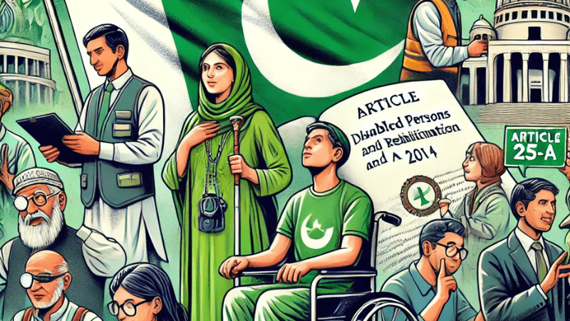 اکستان میں خصوصی افرادکے لیےچنداہم قوانین موجود ہیں، جیسے
معذور افراد کا تحفظ اور بعالی ایکٹ2014
آئین پاکستان کی شق25۔A،جو ہر شہری کو تعلیم کاحق دیتی ہے۔