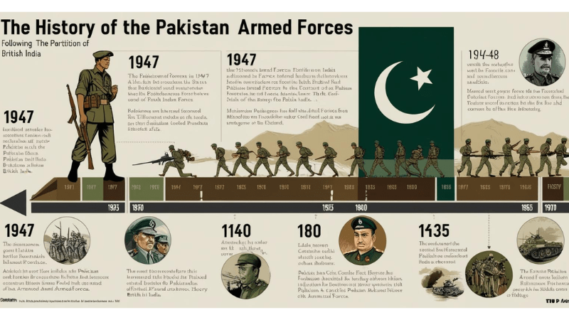 The Pakistan Armed Forces were founded in 1947 with the partition of British India. At the time of the partition of the subcontinent, the British Army was divided between India and Pakistan, resulting in a limited number of officers and resources being provided to Pakistan.